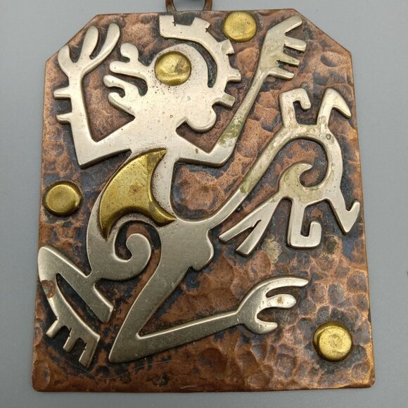 Casa Maya Aztec Tribal Monkey Mexico Brass Copper Necklace Pendant VTG Estate - Picture 6 of 11